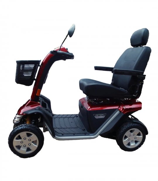 Côté gauche du scooter médical pour handicapé et senior Pride XL 140 en rouge