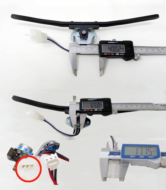 Dimensions de l’ensemble levier accélérateur, potentiomètre et câblage pour le scooter senior PMR Invacare Leo