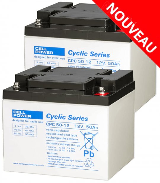 Deux batteries AGM CPC 50Ah de Cellpower pour scooter électrique senior, personne handicapée ou de mobilité réduite PMR