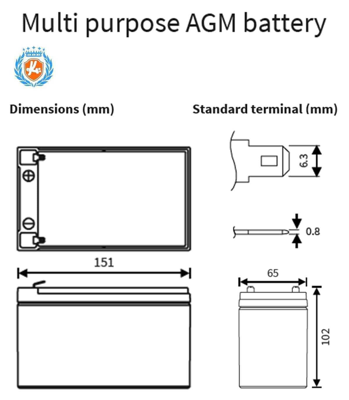 Dimension de batterie Cellpower 7 Ah pour monte-escalier Acorn, Handicare, Otolift, Stannah, Thyssen TK, Practicomfort Mobilae
