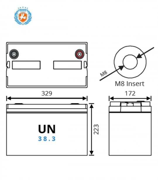 Dimension de batterie Intercel pbq LF 100 Ah pour scooter de mobilité réduite senior et handicapé